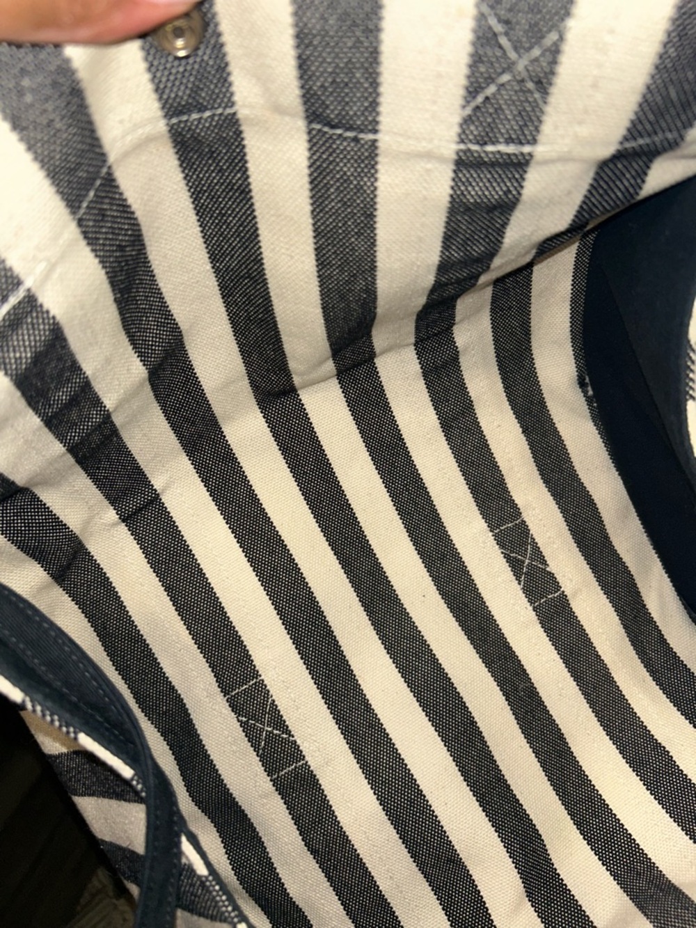 Hermes Black & White Striped Canvas Tote Bag - Picture 7 of 16